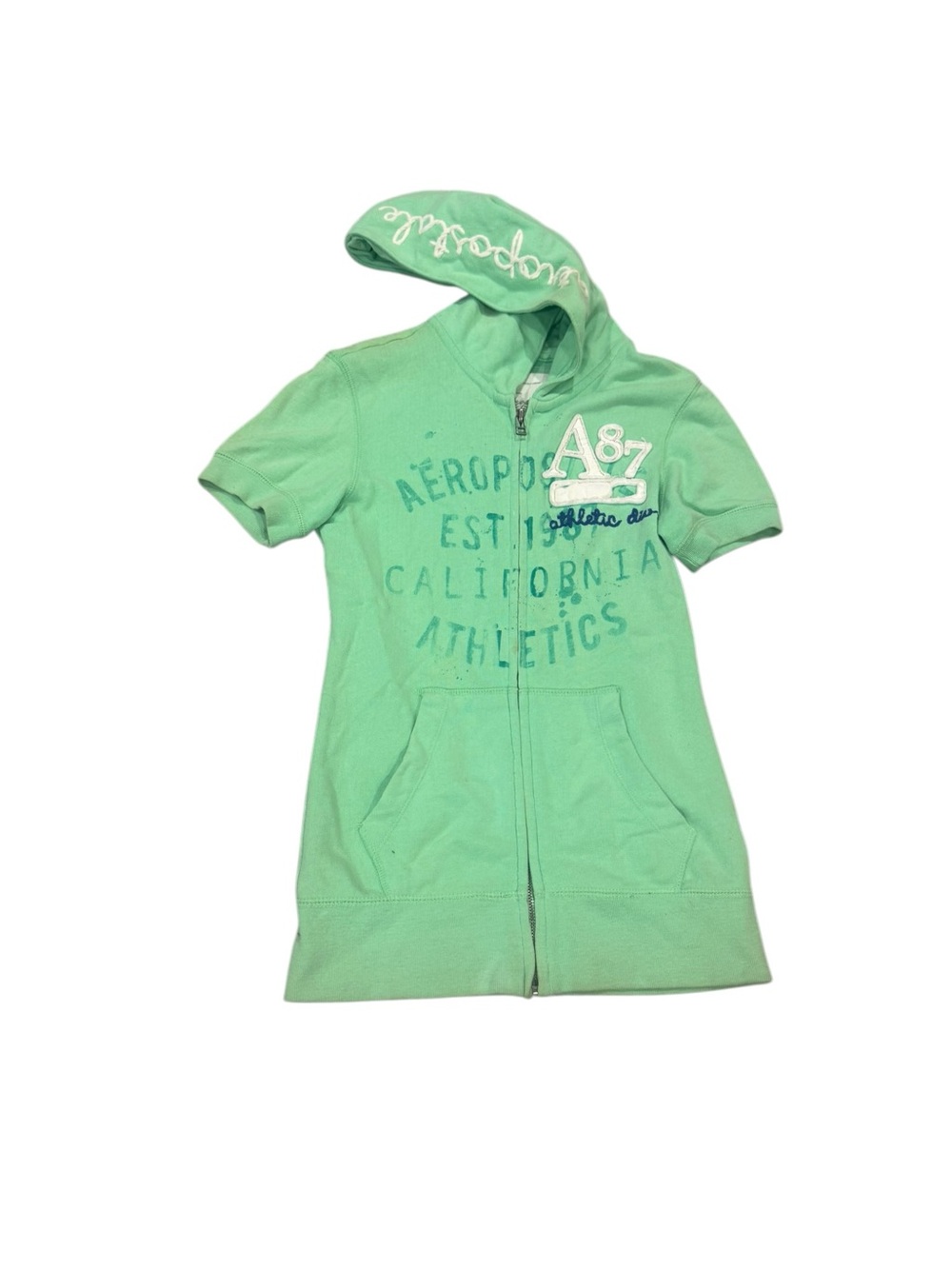 Early 2000s Aeropostale Mint Green Short-Sleeve Hoodie